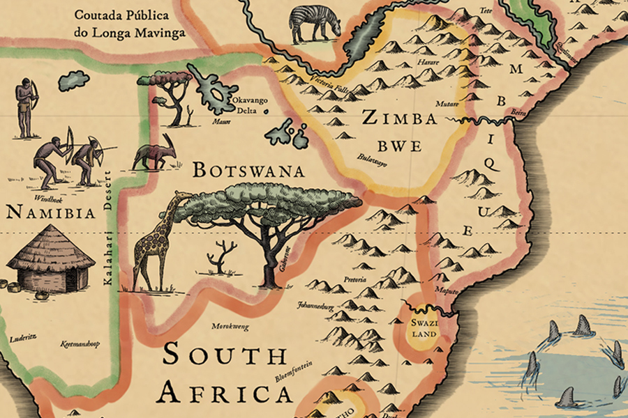 Grand World Map South Africa Closeup