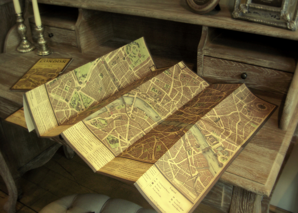 Old Canvas London Map on Wellingtons Travel Table