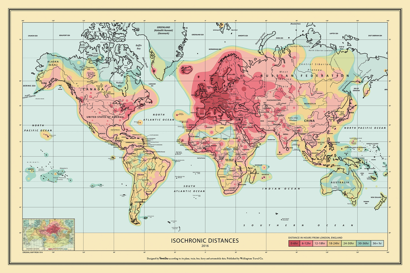 World Travel Times Isochronic Map 2016